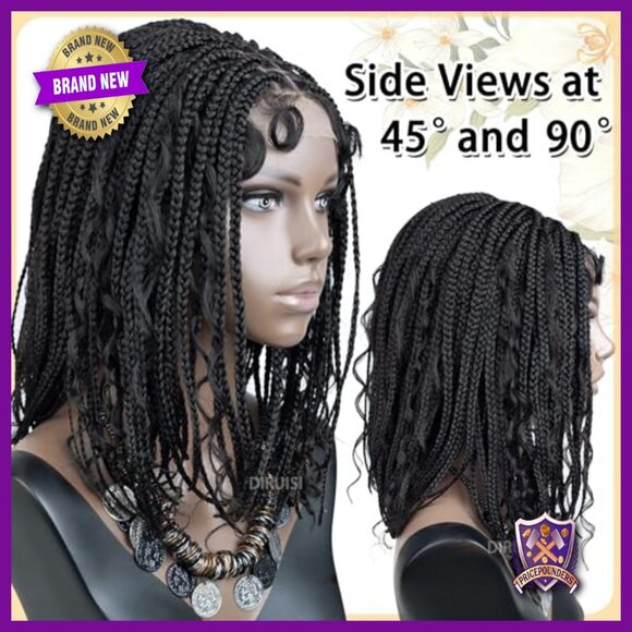 Short Boho Box Braided Lace Front Wig with Baby Hair Synthetic Hair Daily Wear main image 7